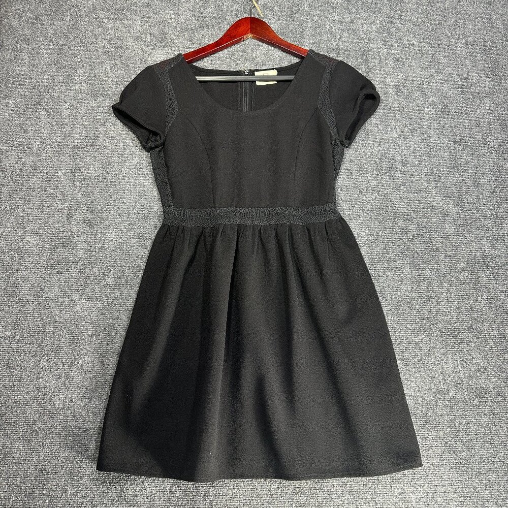 Anthropologie Pins and Needles Dress Womens 2 Black Back Zip Cap Sleeve Aline